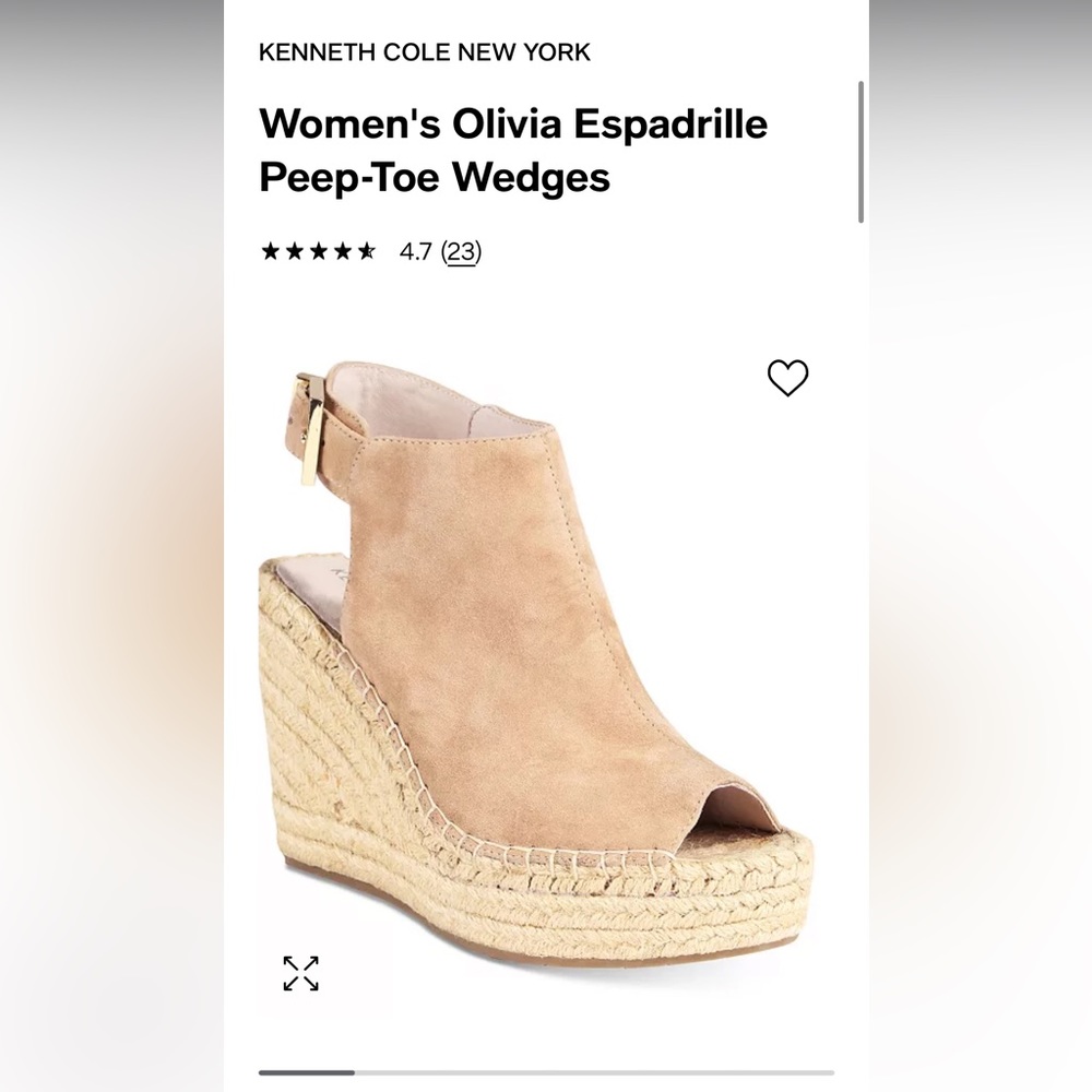 Kenneth Cole Women’s Olivia Espradille Peep-toe Wedges. Color Almond - size 7.5
